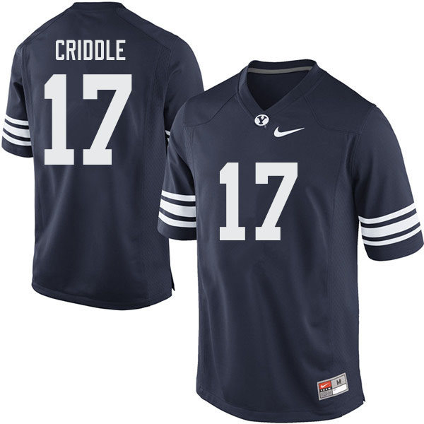 Men #17 Matthew Criddle BYU Cougars College Football Jerseys Sale-Navy
